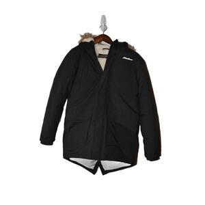 Eddie Bauer Black Superior Goose Down Faux Fur Jacket Size L